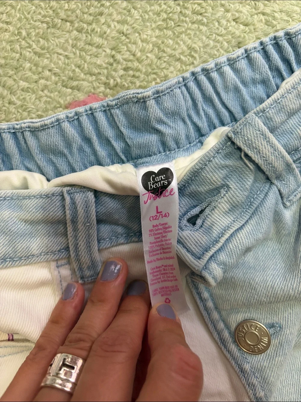 Justice Care Bears Two-Tone Denim Girl’s Skirt in Light Blue & White